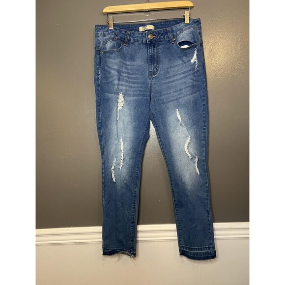 Denim & Rivets Jeans Womens 16 Blue Distressed Raw Hem Skinny Stretch Ankle - Picture 2 of 8